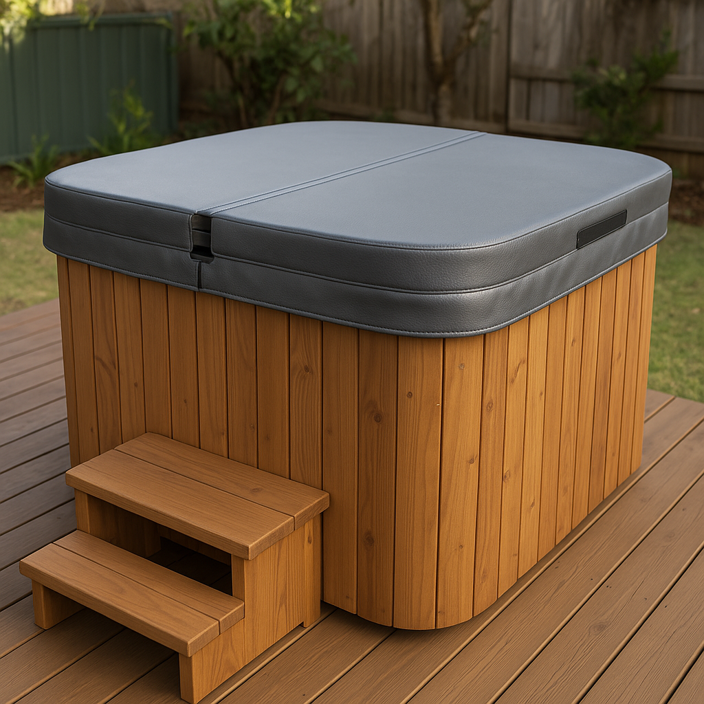 Ice Bath Icon with grey insulated cover closed on a deck