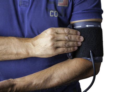 Blood pressure monitor and cuff used to check cardiovascular health.