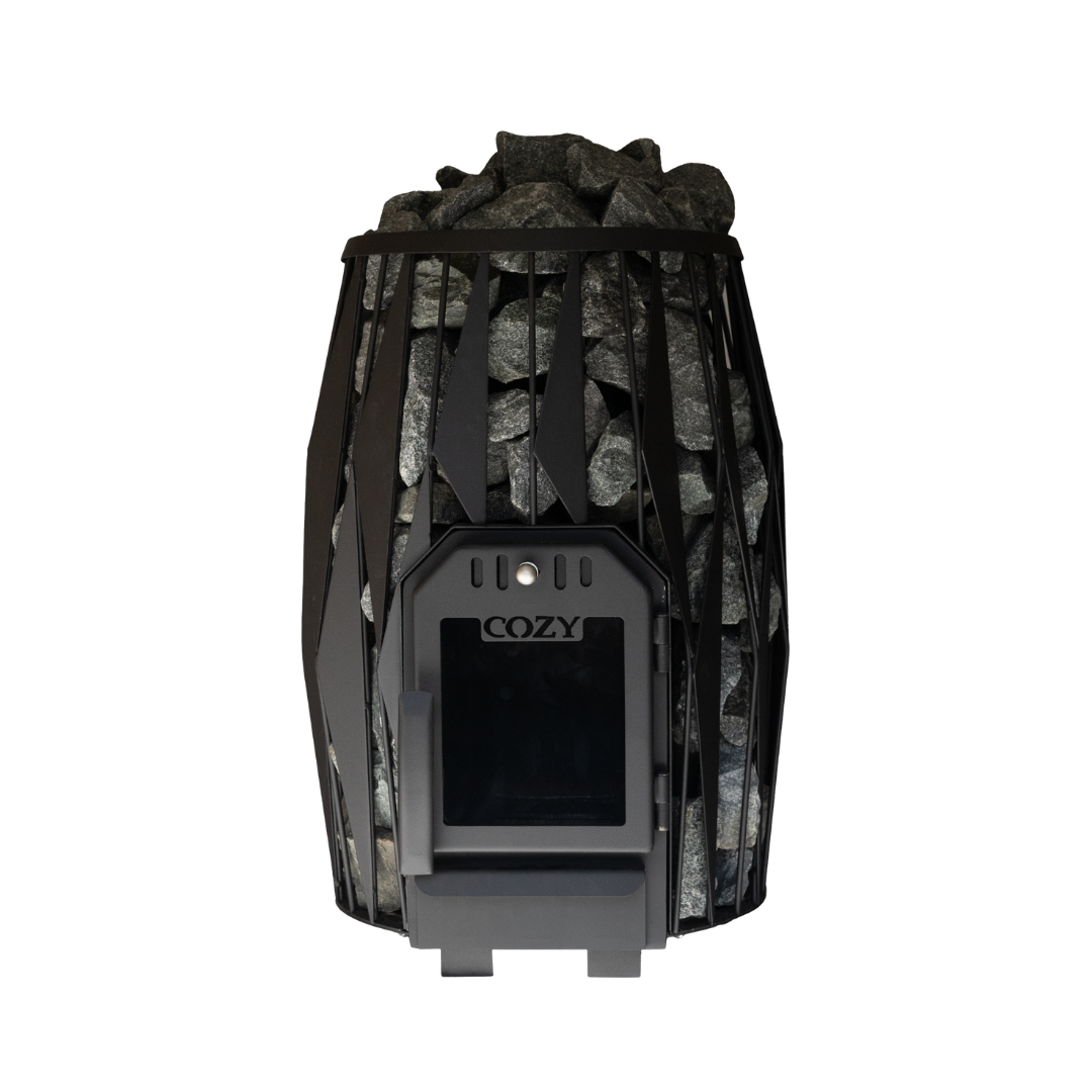 Camouflage-patterned electronic device with 'COZY' branding on a white background