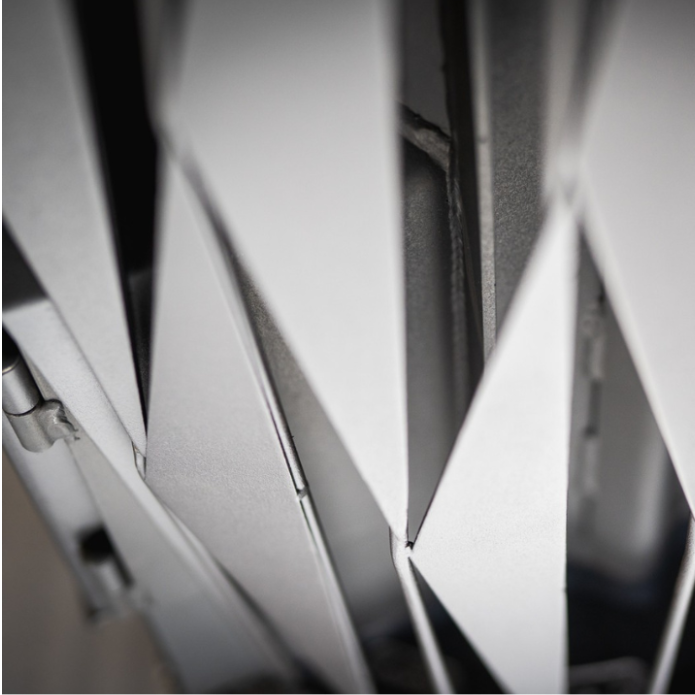 Close-up of a metallic surface with geometric patterns