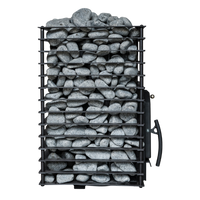 Black metal basket filled with gray stones on a white background, model 'Quattro'.