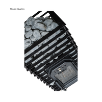 Black plastic container with stones labeled 'Model: Quattro' on a white background