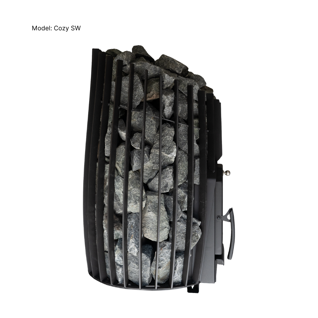 Decorative wall heater with stone-like design on a white background