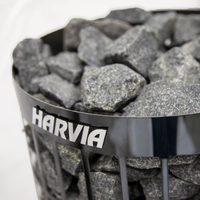 HARVIA branded product with gray stones inside